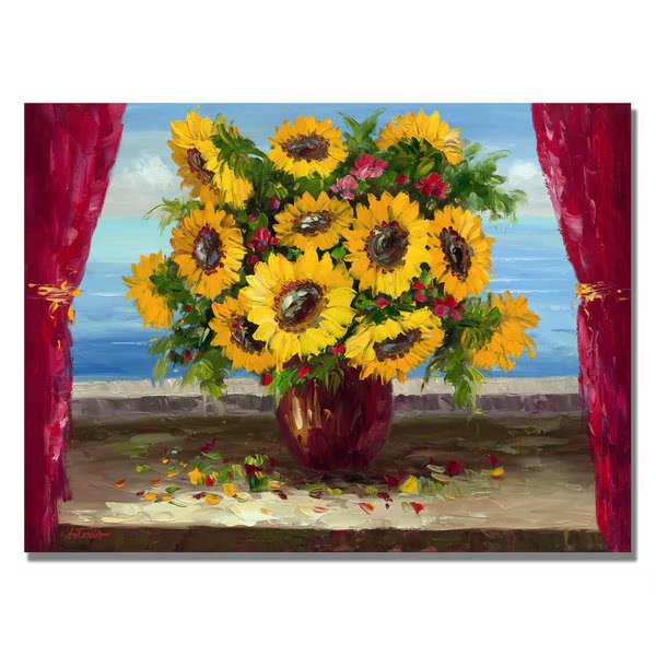 Antonio 'Sunflowers by the Window' Canvas Art, 18x24, Trademark Fine Art, Mfr#: MA0300-C1824GG